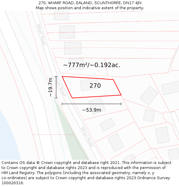 270, WHARF ROAD, EALAND, SCUNTHORPE, DN17 4JN: Plot and title map