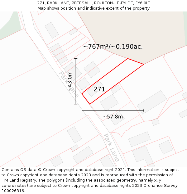 271, PARK LANE, PREESALL, POULTON-LE-FYLDE, FY6 0LT: Plot and title map