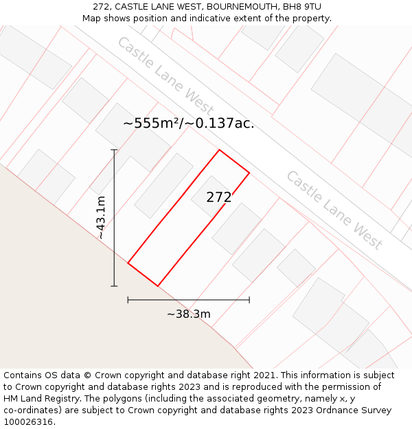 272, CASTLE LANE WEST, BOURNEMOUTH, BH8 9TU: Plot and title map