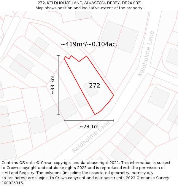 272, KELDHOLME LANE, ALVASTON, DERBY, DE24 0RZ: Plot and title map