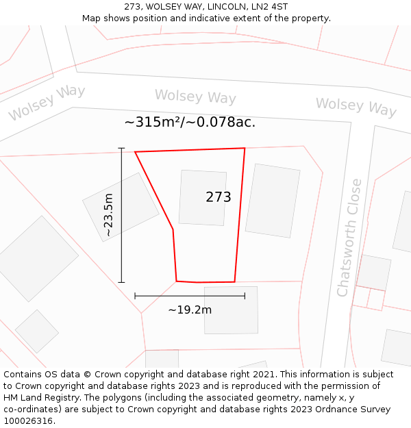 273, WOLSEY WAY, LINCOLN, LN2 4ST: Plot and title map