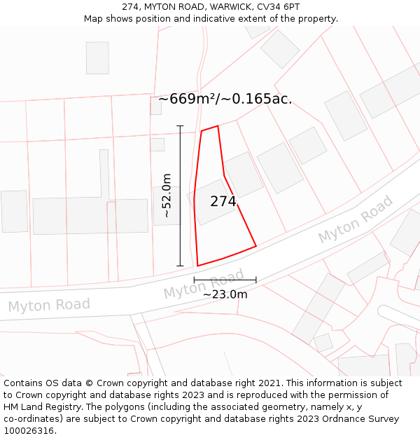 274, MYTON ROAD, WARWICK, CV34 6PT: Plot and title map