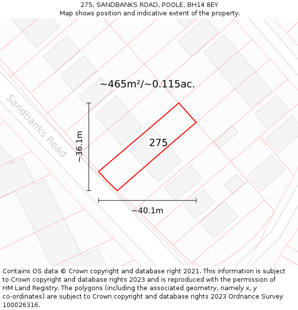 275, SANDBANKS ROAD, POOLE, BH14 8EY: Plot and title map