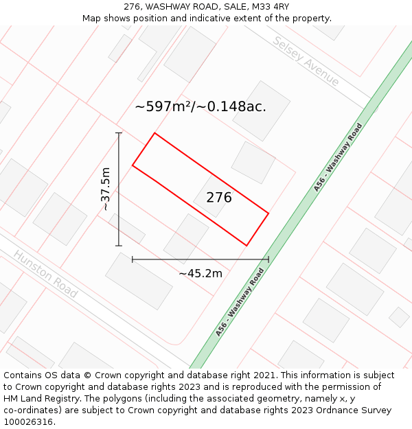 276, WASHWAY ROAD, SALE, M33 4RY: Plot and title map