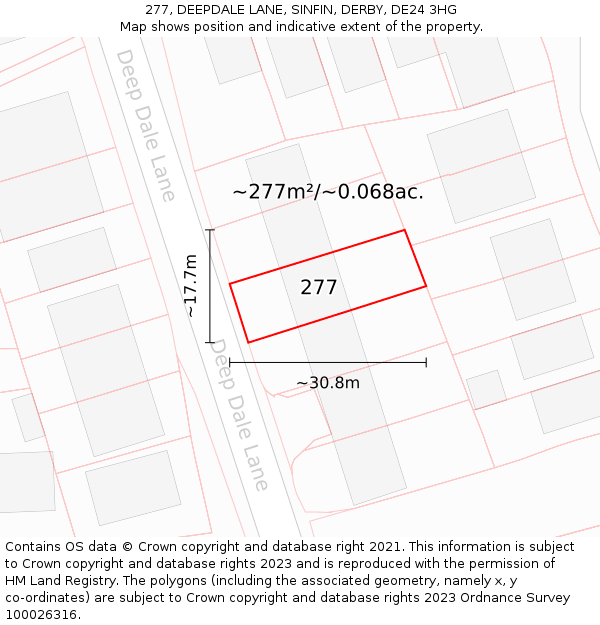 277, DEEPDALE LANE, SINFIN, DERBY, DE24 3HG: Plot and title map