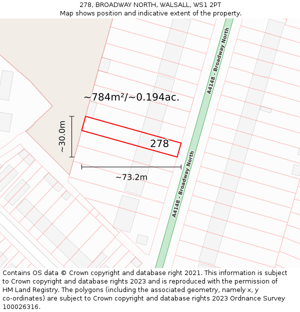 278, BROADWAY NORTH, WALSALL, WS1 2PT: Plot and title map