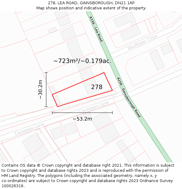 278, LEA ROAD, GAINSBOROUGH, DN21 1AP: Plot and title map