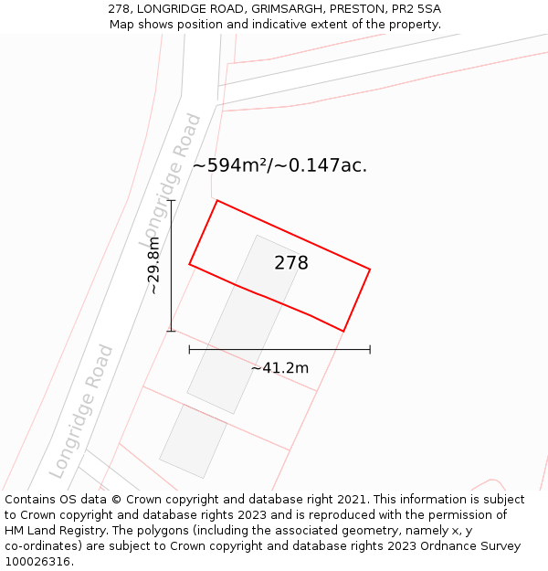 278, LONGRIDGE ROAD, GRIMSARGH, PRESTON, PR2 5SA: Plot and title map