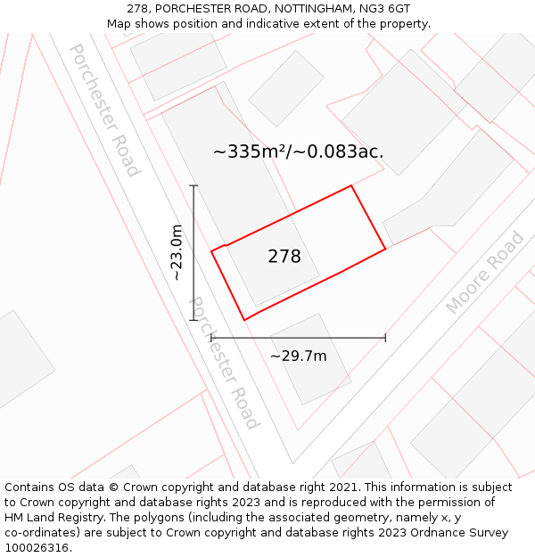 278, PORCHESTER ROAD, NOTTINGHAM, NG3 6GT: Plot and title map