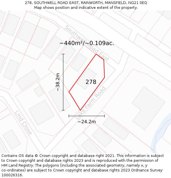 278, SOUTHWELL ROAD EAST, RAINWORTH, MANSFIELD, NG21 0EQ: Plot and title map