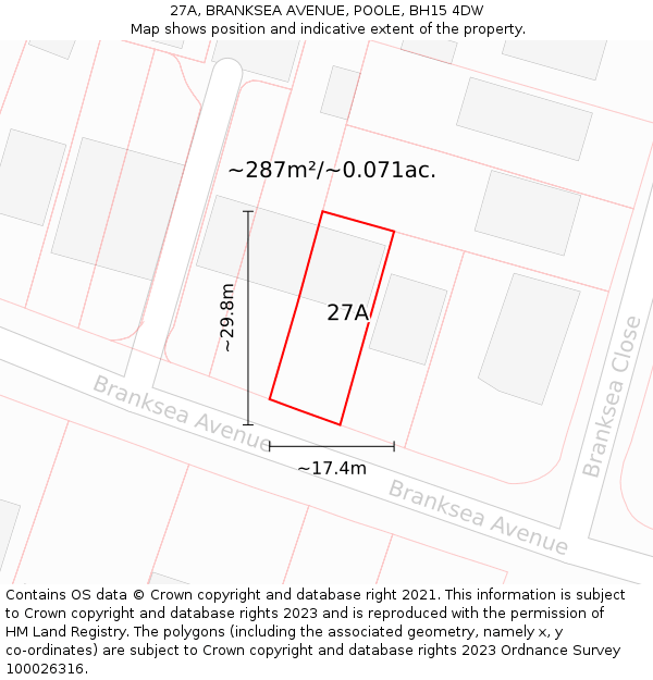 27A, BRANKSEA AVENUE, POOLE, BH15 4DW: Plot and title map