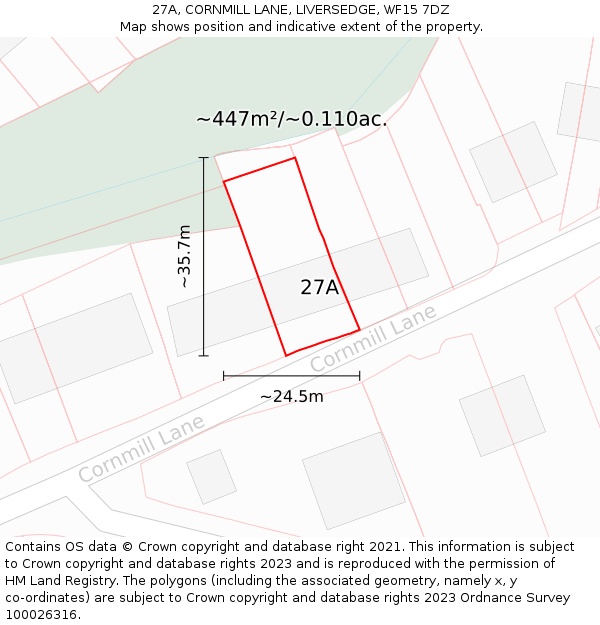 27A, CORNMILL LANE, LIVERSEDGE, WF15 7DZ: Plot and title map