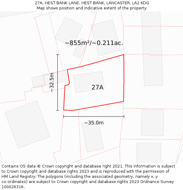 27A, HEST BANK LANE, HEST BANK, LANCASTER, LA2 6DG: Plot and title map