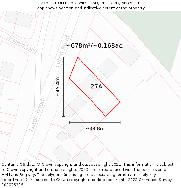 27A, LUTON ROAD, WILSTEAD, BEDFORD, MK45 3ER: Plot and title map