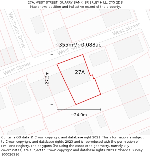 27A, WEST STREET, QUARRY BANK, BRIERLEY HILL, DY5 2DS: Plot and title map