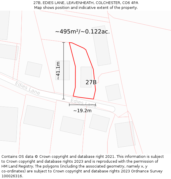 27B, EDIES LANE, LEAVENHEATH, COLCHESTER, CO6 4PA: Plot and title map