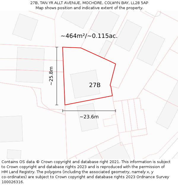 27B, TAN YR ALLT AVENUE, MOCHDRE, COLWYN BAY, LL28 5AP: Plot and title map