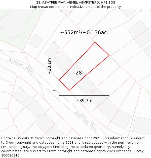 28, ASHTREE WAY, HEMEL HEMPSTEAD, HP1 1QS: Plot and title map