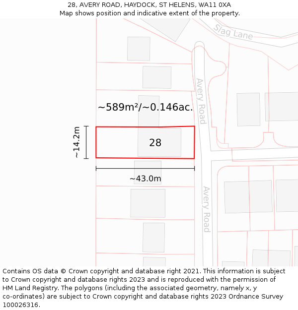 28, AVERY ROAD, HAYDOCK, ST HELENS, WA11 0XA: Plot and title map