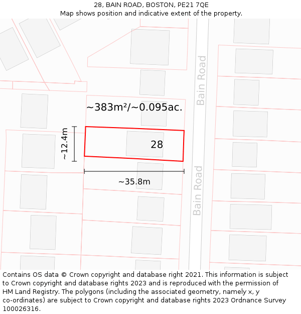 28, BAIN ROAD, BOSTON, PE21 7QE: Plot and title map