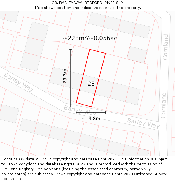 28, BARLEY WAY, BEDFORD, MK41 8HY: Plot and title map