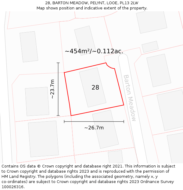 28, BARTON MEADOW, PELYNT, LOOE, PL13 2LW: Plot and title map