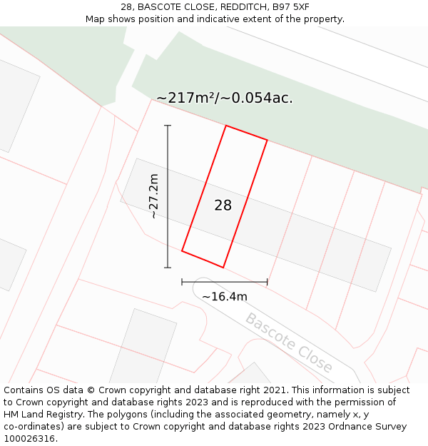 28, BASCOTE CLOSE, REDDITCH, B97 5XF: Plot and title map