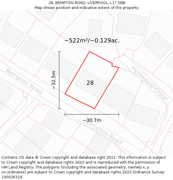 28, BEMPTON ROAD, LIVERPOOL, L17 5BB: Plot and title map