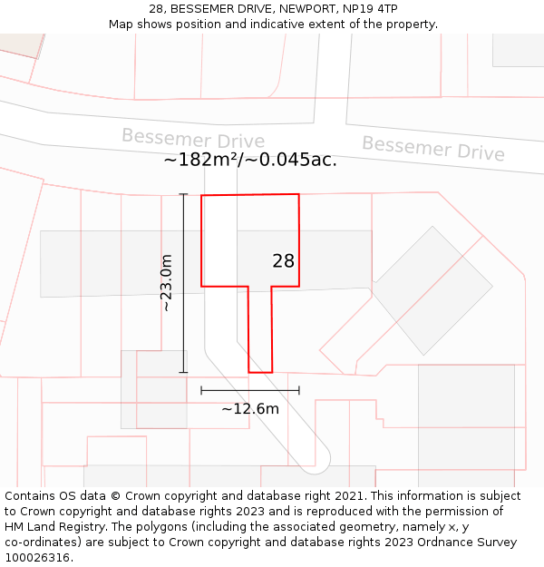 28, BESSEMER DRIVE, NEWPORT, NP19 4TP: Plot and title map