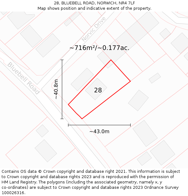 28, BLUEBELL ROAD, NORWICH, NR4 7LF: Plot and title map