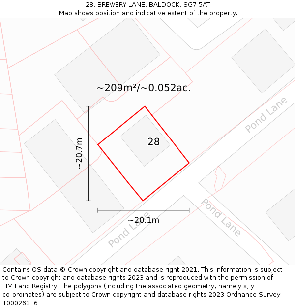 28, BREWERY LANE, BALDOCK, SG7 5AT: Plot and title map