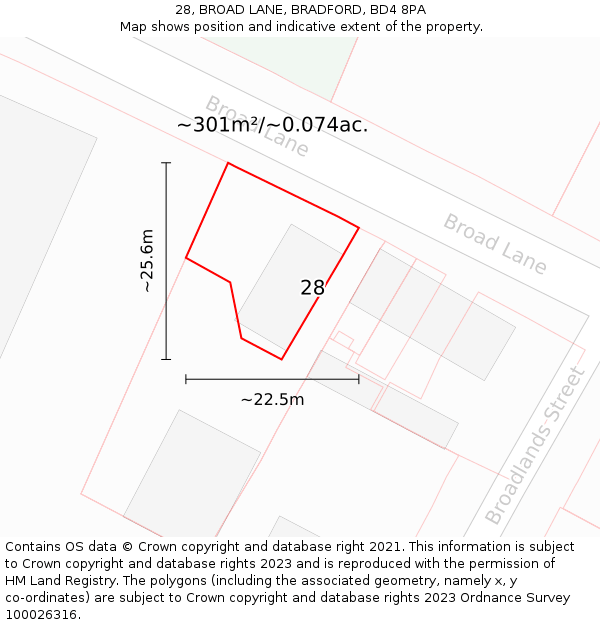 28, BROAD LANE, BRADFORD, BD4 8PA: Plot and title map