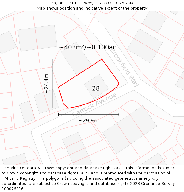 28, BROOKFIELD WAY, HEANOR, DE75 7NX: Plot and title map