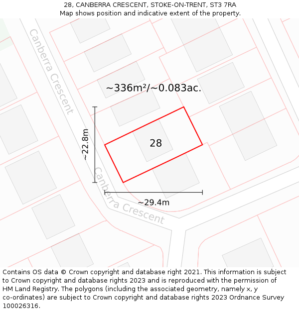 28, CANBERRA CRESCENT, STOKE-ON-TRENT, ST3 7RA: Plot and title map