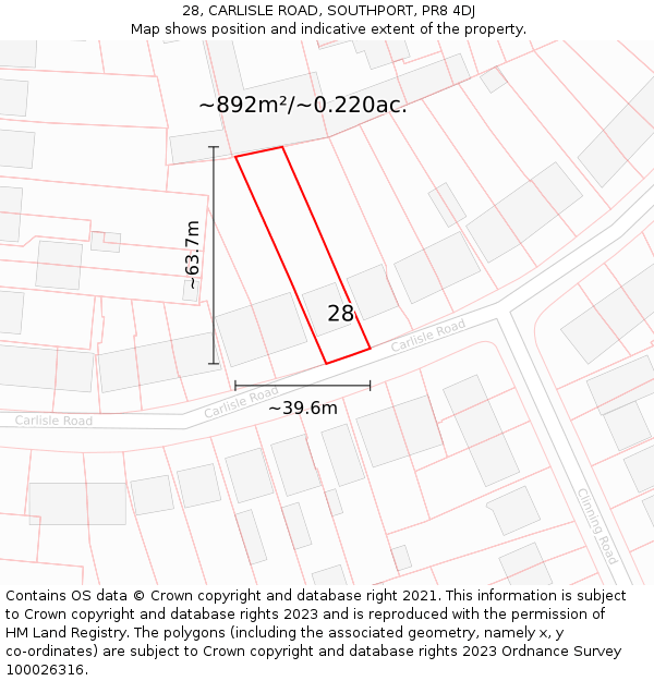 28, CARLISLE ROAD, SOUTHPORT, PR8 4DJ: Plot and title map