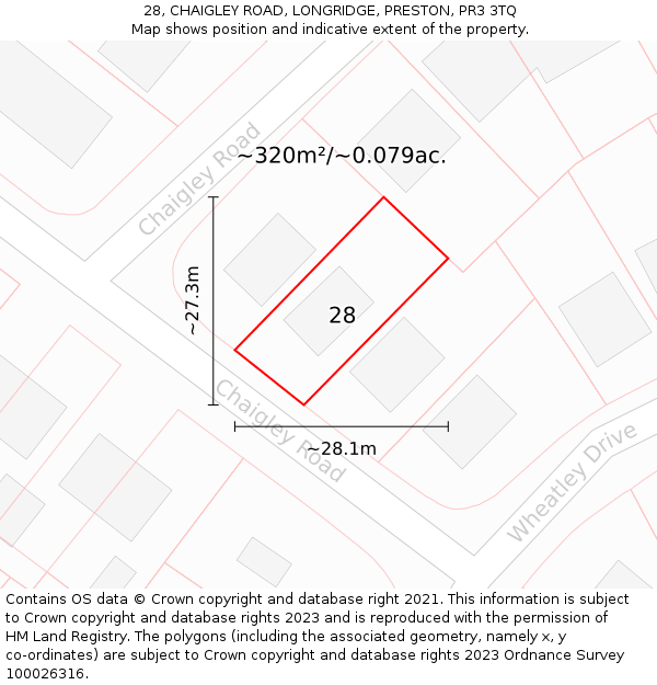 28, CHAIGLEY ROAD, LONGRIDGE, PRESTON, PR3 3TQ: Plot and title map