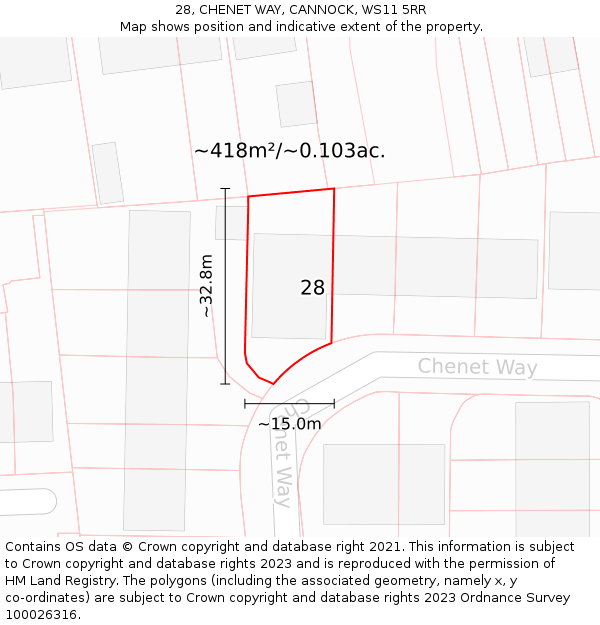 28, CHENET WAY, CANNOCK, WS11 5RR: Plot and title map