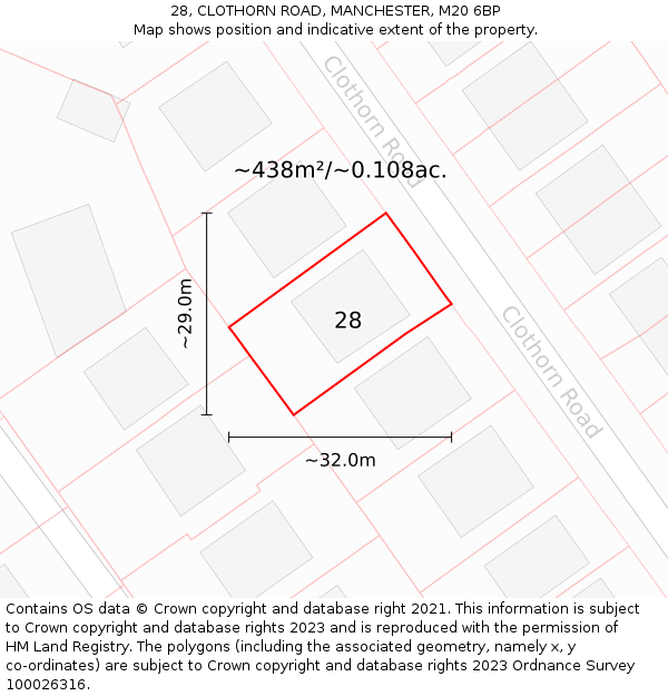 28, CLOTHORN ROAD, MANCHESTER, M20 6BP: Plot and title map