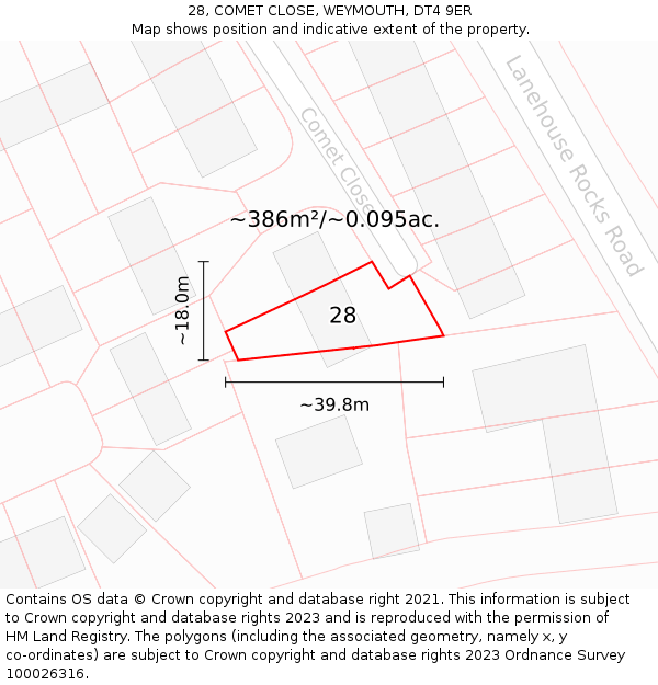 28, COMET CLOSE, WEYMOUTH, DT4 9ER: Plot and title map