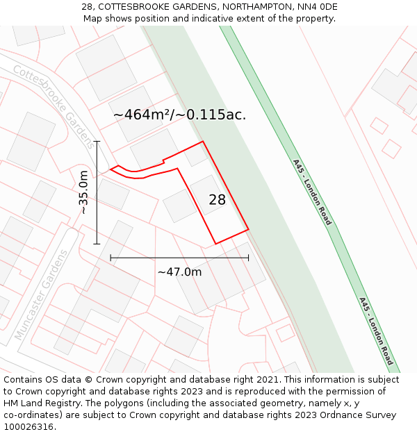 28, COTTESBROOKE GARDENS, NORTHAMPTON, NN4 0DE: Plot and title map