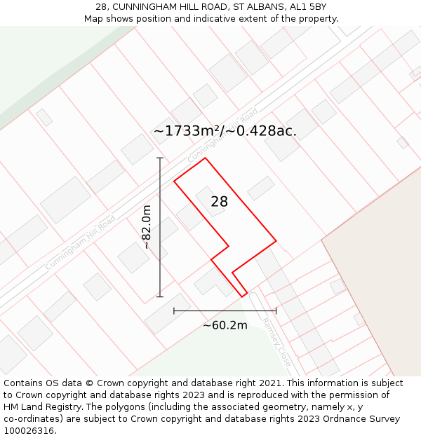 28, CUNNINGHAM HILL ROAD, ST ALBANS, AL1 5BY: Plot and title map