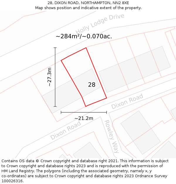 28, DIXON ROAD, NORTHAMPTON, NN2 8XE: Plot and title map