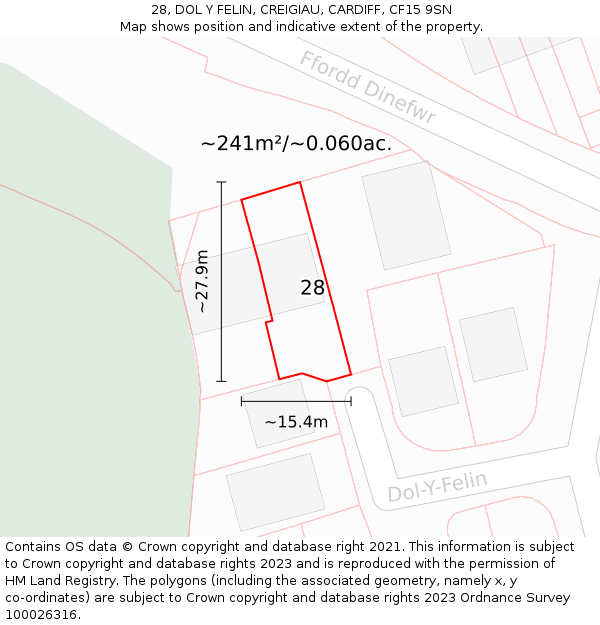 28, DOL Y FELIN, CREIGIAU, CARDIFF, CF15 9SN: Plot and title map