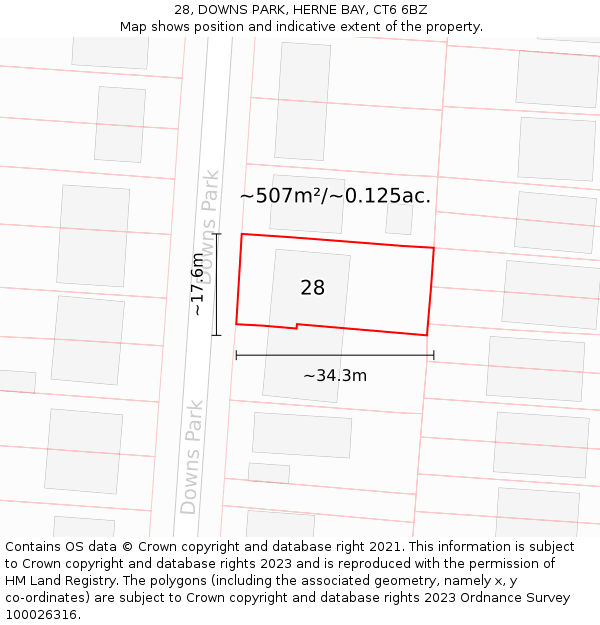 28, DOWNS PARK, HERNE BAY, CT6 6BZ: Plot and title map