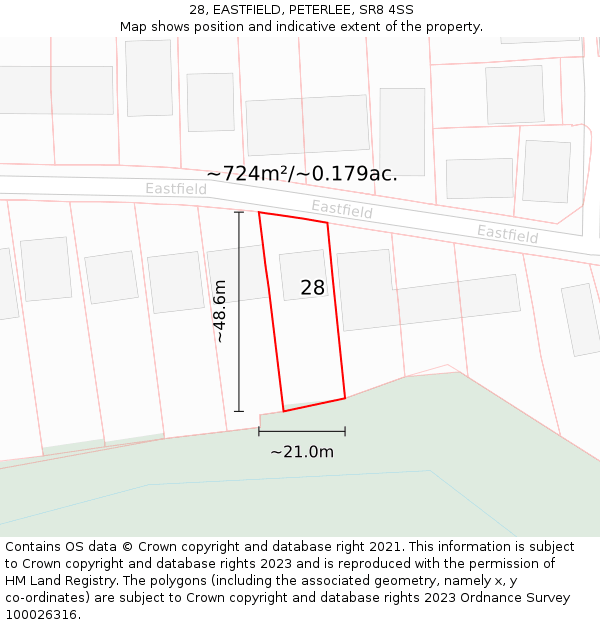 28, EASTFIELD, PETERLEE, SR8 4SS: Plot and title map