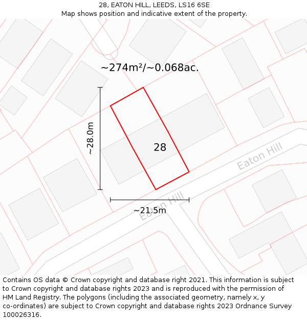 28, EATON HILL, LEEDS, LS16 6SE: Plot and title map