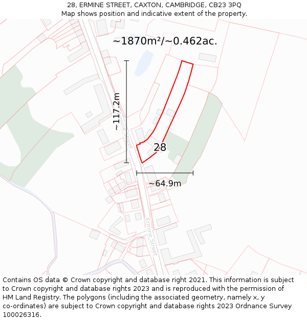 28, ERMINE STREET, CAXTON, CAMBRIDGE, CB23 3PQ: Plot and title map