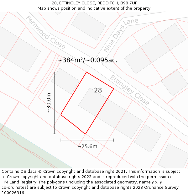 28, ETTINGLEY CLOSE, REDDITCH, B98 7UF: Plot and title map