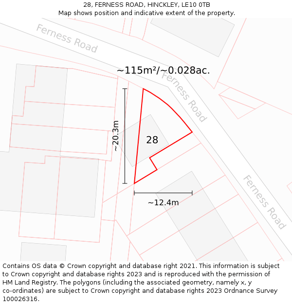 28, FERNESS ROAD, HINCKLEY, LE10 0TB: Plot and title map