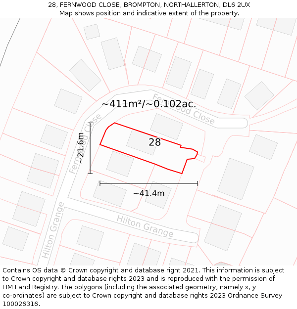 28, FERNWOOD CLOSE, BROMPTON, NORTHALLERTON, DL6 2UX: Plot and title map